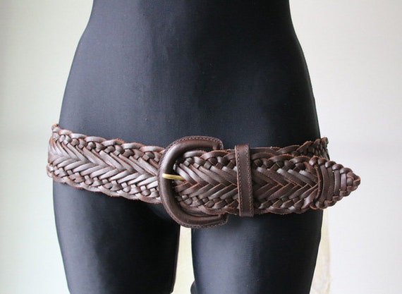 Brown Braided Genuine Leather Belt One Size Women display picture 3