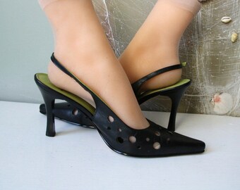 Vintage Black Leather Summer Shoes Women's Shoes Classic High Heel Pumps  EUR 38/UK 5/US 7.5