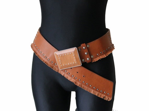 Brown Leather Tassel Waist Belt Size 85 | Etsy