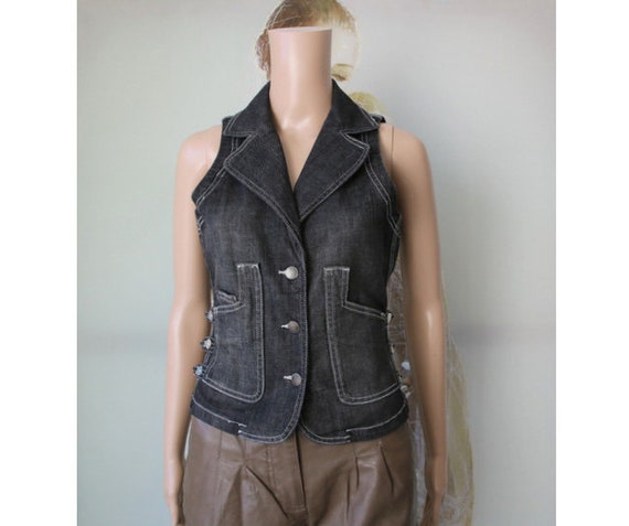 Women's Gray Denim Vest Sleeveless Top 