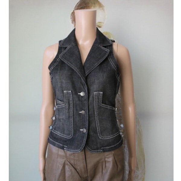 Grey Denim Vests Etsy
