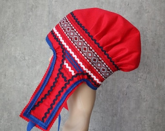 90s Vintage Knit Scandinavian Cap Sami Style Finland Wool Hat