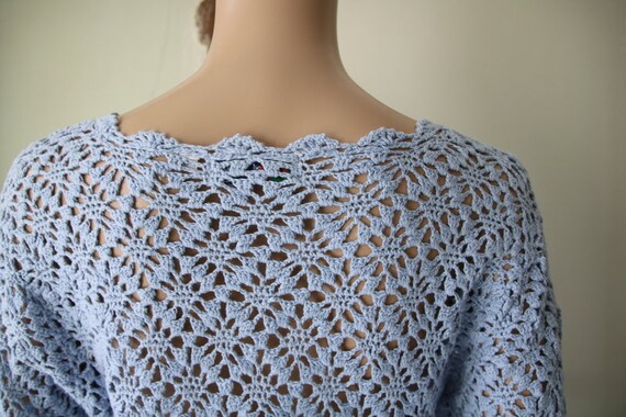 Vintage Sky Blue Knit Cardigan Cotton Ramie Sweat… - image 3