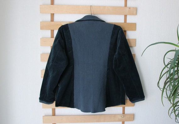 Vintage Midnight Green Grey Blazer Velvet Knitted… - image 4