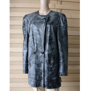 Vintage Gray Black Soft Leather Jacket  Women&#39;s Double Breasted Genuine Leather Blazer Size Large