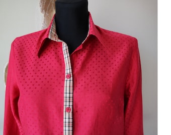 JARVI MUOTI Women's Blouse Raspberry Color Cotton Silk Shirt Medium Size