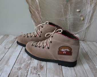 Vintage Suede Boots Walking Boot Beige Mountain Camping Boot Unisex Boots Size 36