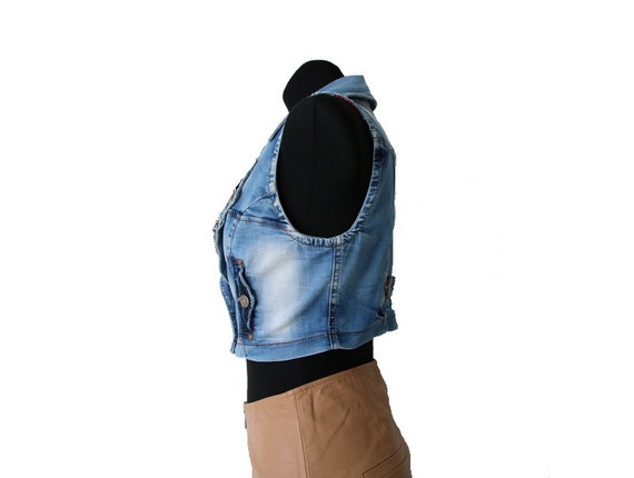 Women's Blue Denim Jean Vest Sleeveless 