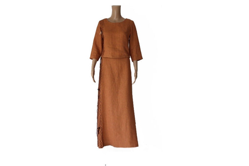 Vintage Handmade Pale Brown Suit Women/'s Linen Suit Size S