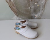 Witte houten klompen lederen schoenen houten vlonder klompen Zweedse natuurlijke grootte EUR 39/6/8,5 vrouwen