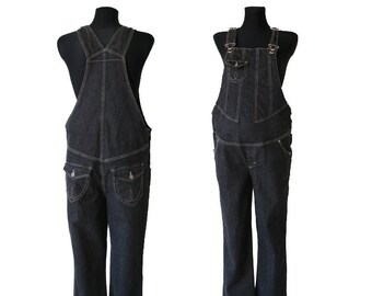 Vintage Maternity Gray Denim Jean Overalls Denim Straight Leg Jumpsuit  XL Size