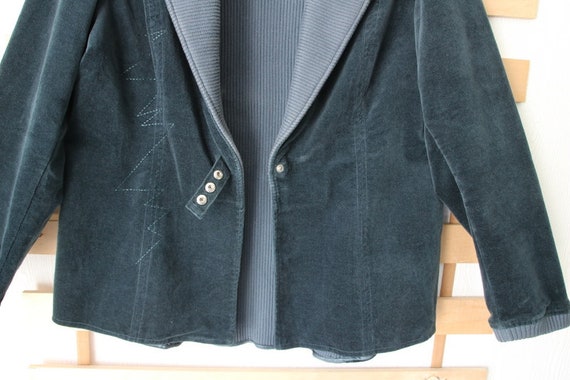 Vintage Midnight Green Grey Blazer Velvet Knitted… - image 3