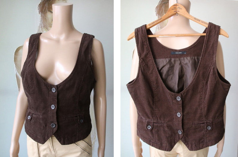 Gilet en velours côtelé pour femme, gilet en coton marron, taille moyenne image 5