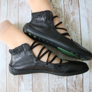 BAMA Leather Black Shoes Leather Women's With Elastic - Etsy
