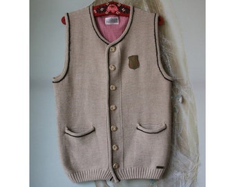 Vintage tejido Dirndl chaleco de hombre chaleco popular chaleco acrílico tamaño mediano