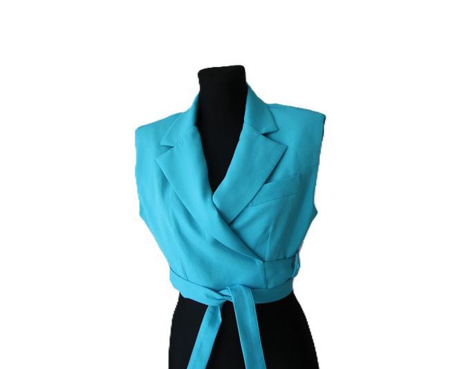 Women's Wrap Vest Bright Blue Crop Vest Small Size