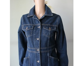 Women's Blue Denim Coat Uniform Jean Coat XS Size