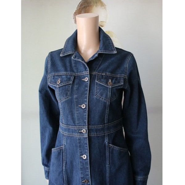 Women's Blue Denim Coat Uniform Jean Coat XS Size