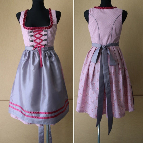 Waldschütz Lavender Pink Trachten Dress Women's Dirndl Dress Alpen style Gown with Apron Bavarian Folk Costume Small Size
