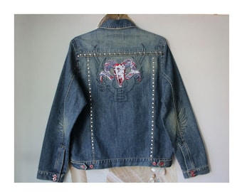 Chaqueta vaquera vintage para hombre chaqueta bordada de gran tamaño