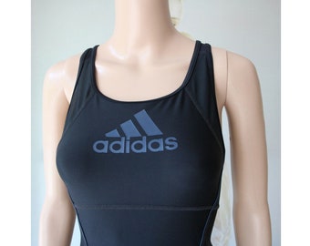 ADIDAS Black Racer Low Open Back Sport Pool One Piece Swimsuit Medium Size