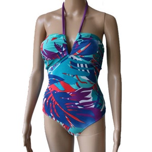 Vintage Floral Print One Piece Swimsuit Bathing Suit Strapless Swimsuit S-XS