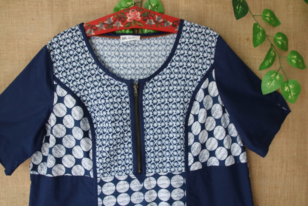 Ulla Popken Colorblock tuniekjurk dames blauw witte tuniek, XXL