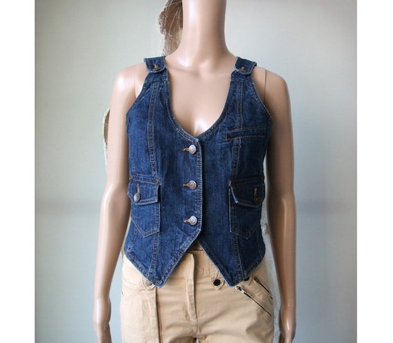 Women's Blue Denim Vest Sleeveless Top 