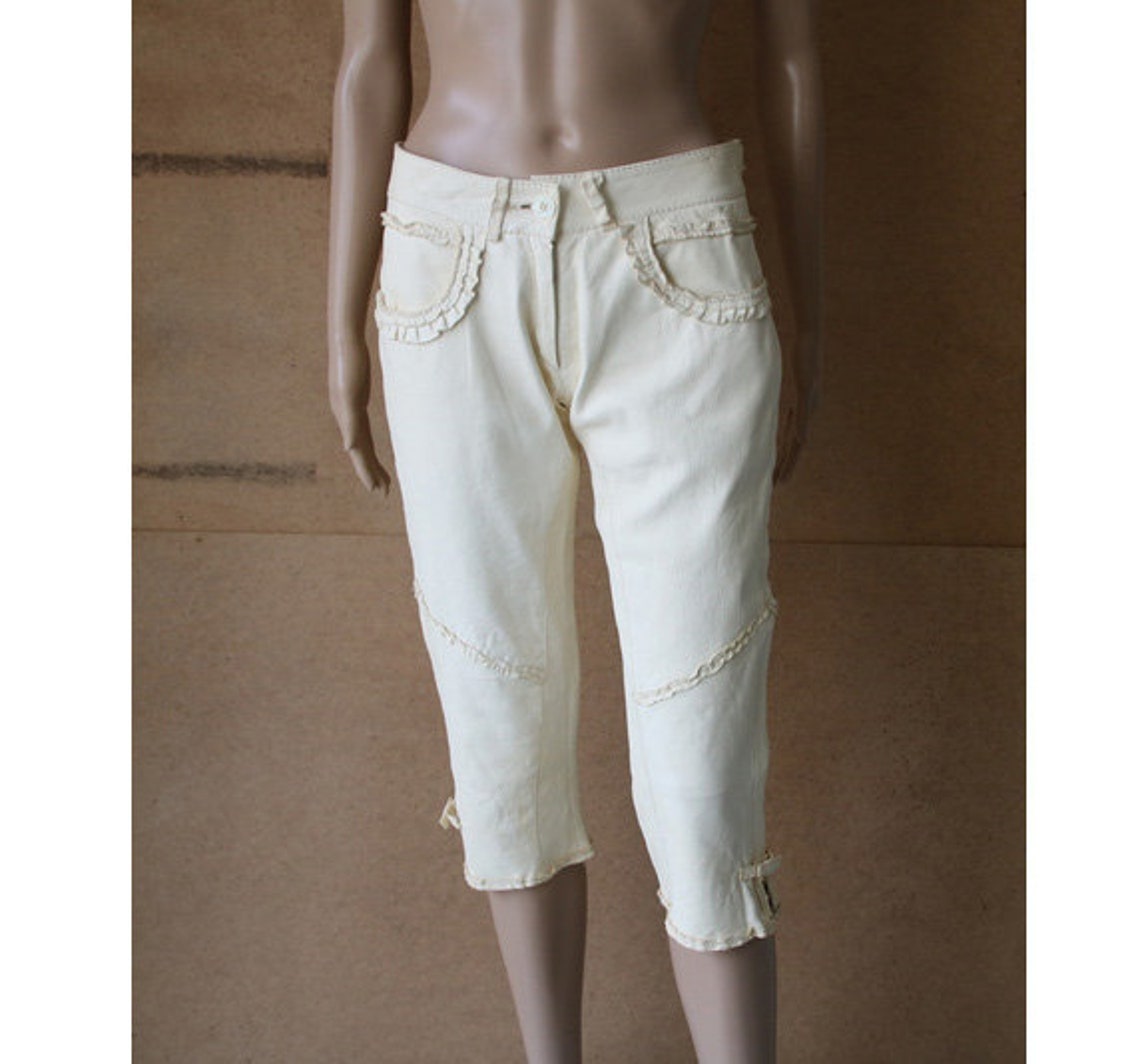Italian Women Cream Soft Leather Pants Women Cropped Pants Etsy