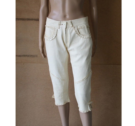 Italian Women Cream Soft Leather Pants Women Crop… - image 1