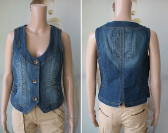 CECIL Women's Blue Denim Vest Sleeveless Top Medium Size