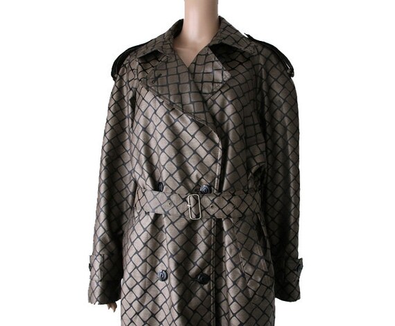 Vintage Women's Raincoat Classic Vintage Gray Black Trench Coat Outerwear Made in Austria Large Size