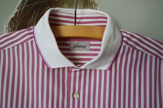 BRIONI Striped Men's Shirt White Pink Cotton Shirt Short Sleeve Size L/XL -  Etsy