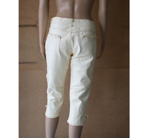 Italian Women Cream Soft Leather Pants Women Crop… - image 4