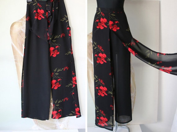 Joseph Ribkoff Women Black Flower Print Palazzo Pants High - Etsy