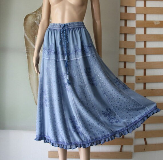Ethnic Skirt Embroidered Skirt Blue Viscose Skirt Size M L Etsy