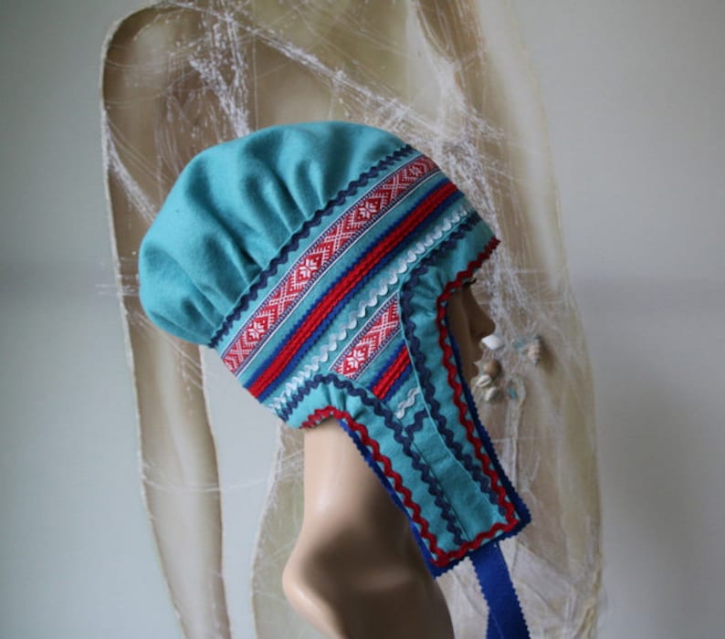 Women's Sami Style Handmade Hat Lapland Scandinavian Folk Art image 3