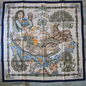 Authentic HERMES Scarf &quot;Le Matin Neul&quot; Multicolor 100% Silk Made in France