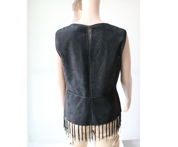 Women Patchwork Black Suede Vest Vintage Leather … - image 2