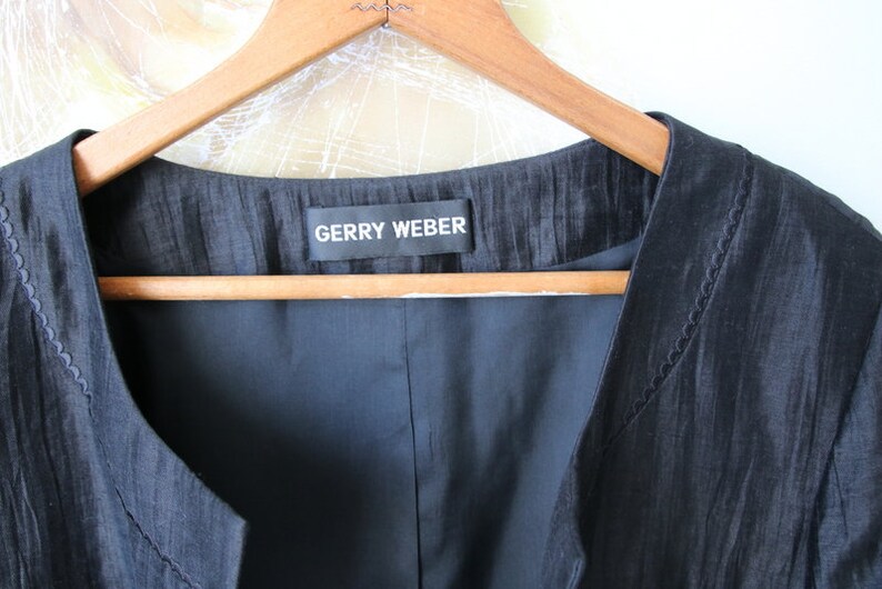 Vintage Gerry Weber Linen Cardigan Black Women Blazer 34 Sleeve Bolero Small Size