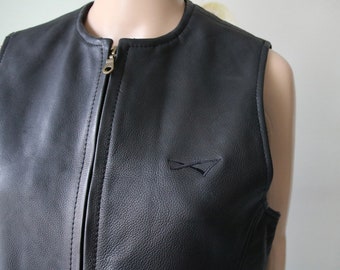 Unisex Leather Vest Black Genuine Leather Vest Small Size