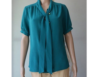 Luisa Spagnoli Women's Blouse Dark Turquoise  Color Silk Blouse Small Size