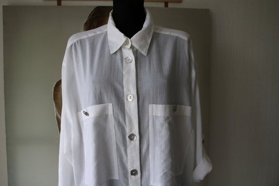 Vintage Cotton Blouse Dress Womens White Long Blo… - image 8