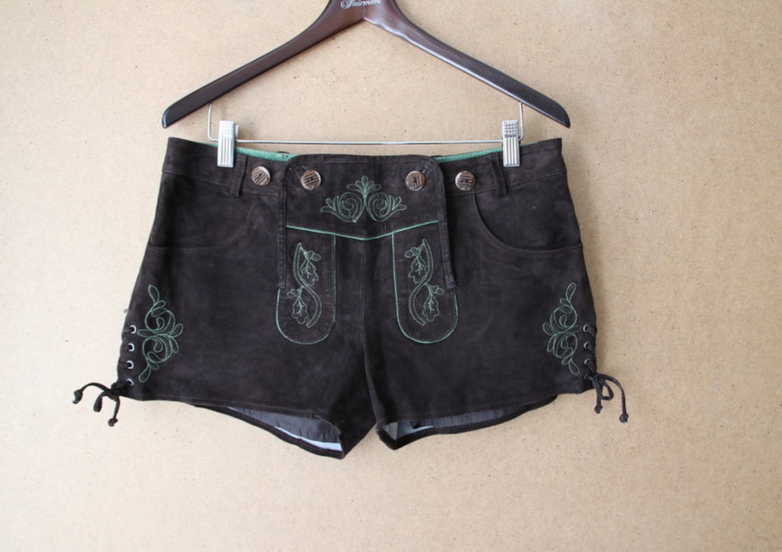 Vintage Suede Leather Brown Shorts Bavarian German Unisex | Etsy