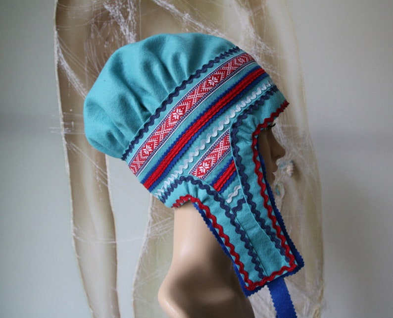Women's Sami Style Handmade Hat Lapland Scandinavian Folk Art image 5