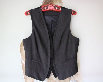 Vintage Gray Black Vest Women&#39;s Formal Fitted Classic Romantic Vest Large Size