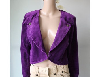 Vintage Purple Velvet Cardigan Women Short Blazer Medium Size