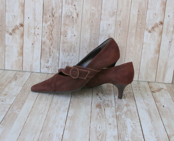 HÖGL Vintage Brown Suede Shoes Kitten Heels Point… - image 5