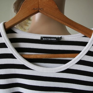 MARIMEKKO Shirt Nautical Top Black White Striped Sailor Top Marine Long Sleeves Cotton Small Size