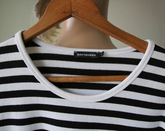 MARIMEKKO Shirt Nautical Top Schwarz Weiß Gestreift Sailor Top Marine Lange Ärmel Baumwolle Kleine Größe